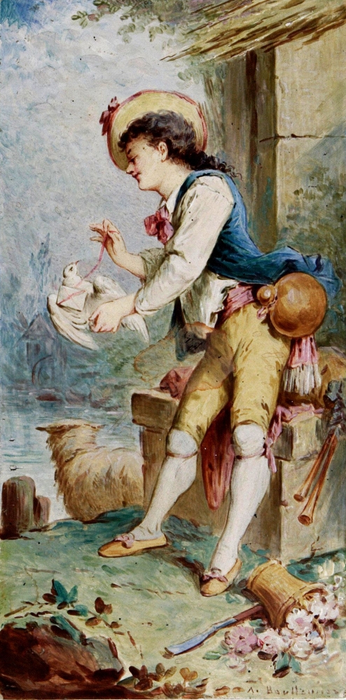 Lovers; A pair of Minton earthenware tiles, c.1895 painted by Antonin Boullemier